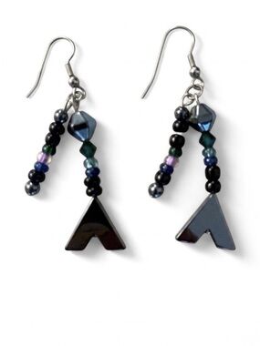 Geometric Beaded Hematite Earrings
